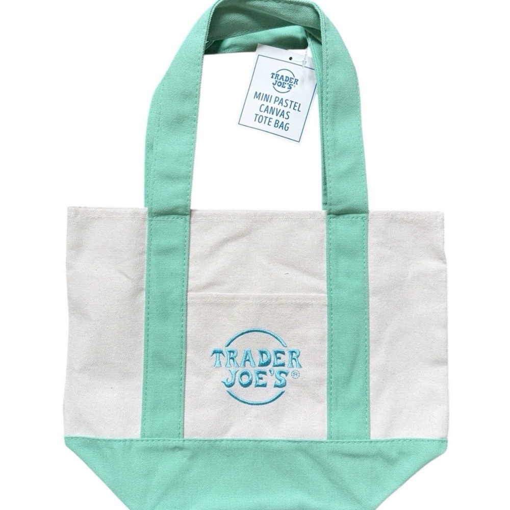 Trader Joe's  Pastel Canvas Tote Bag - Mint & Natural